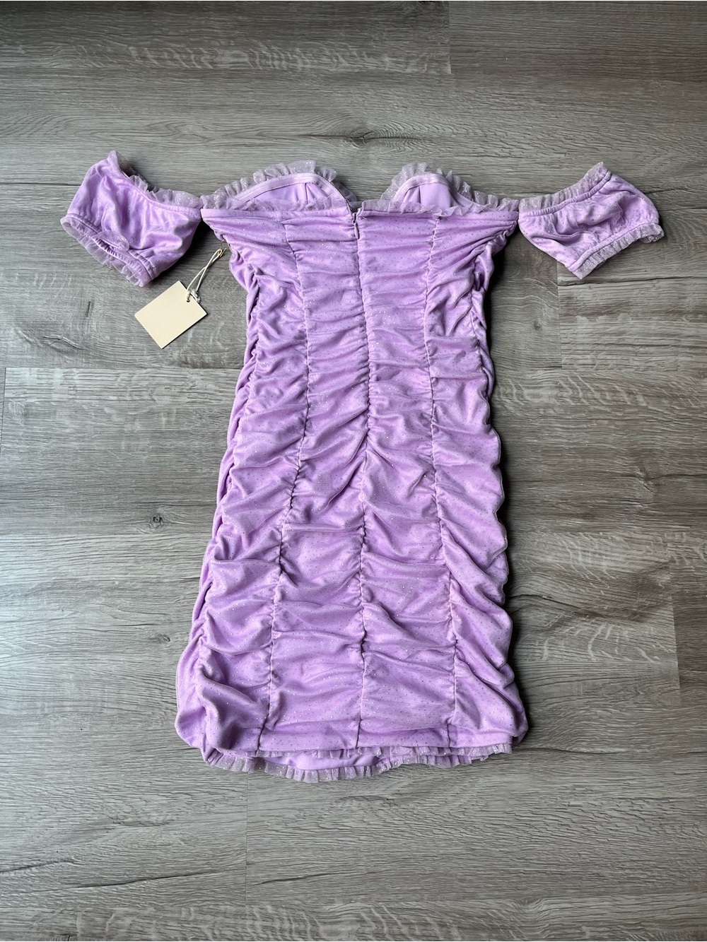 Lavender Off-Shoulder Ruched Mini Dress - Picture 6 of 8